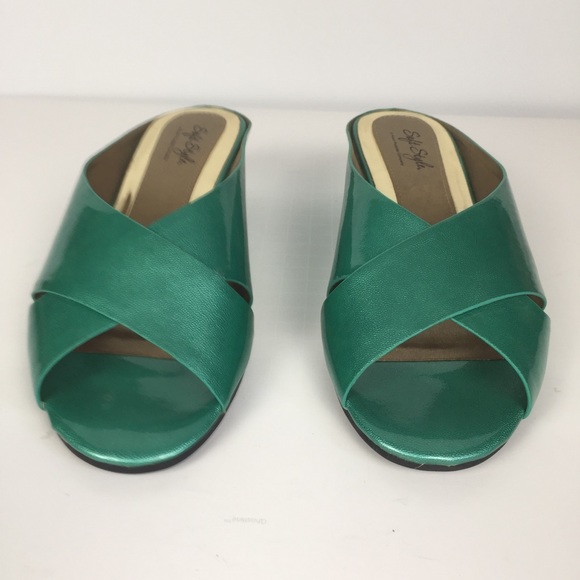 Hush Puppies dk. Aqua patent. open toe wedge 10 - Picture 4 of 7